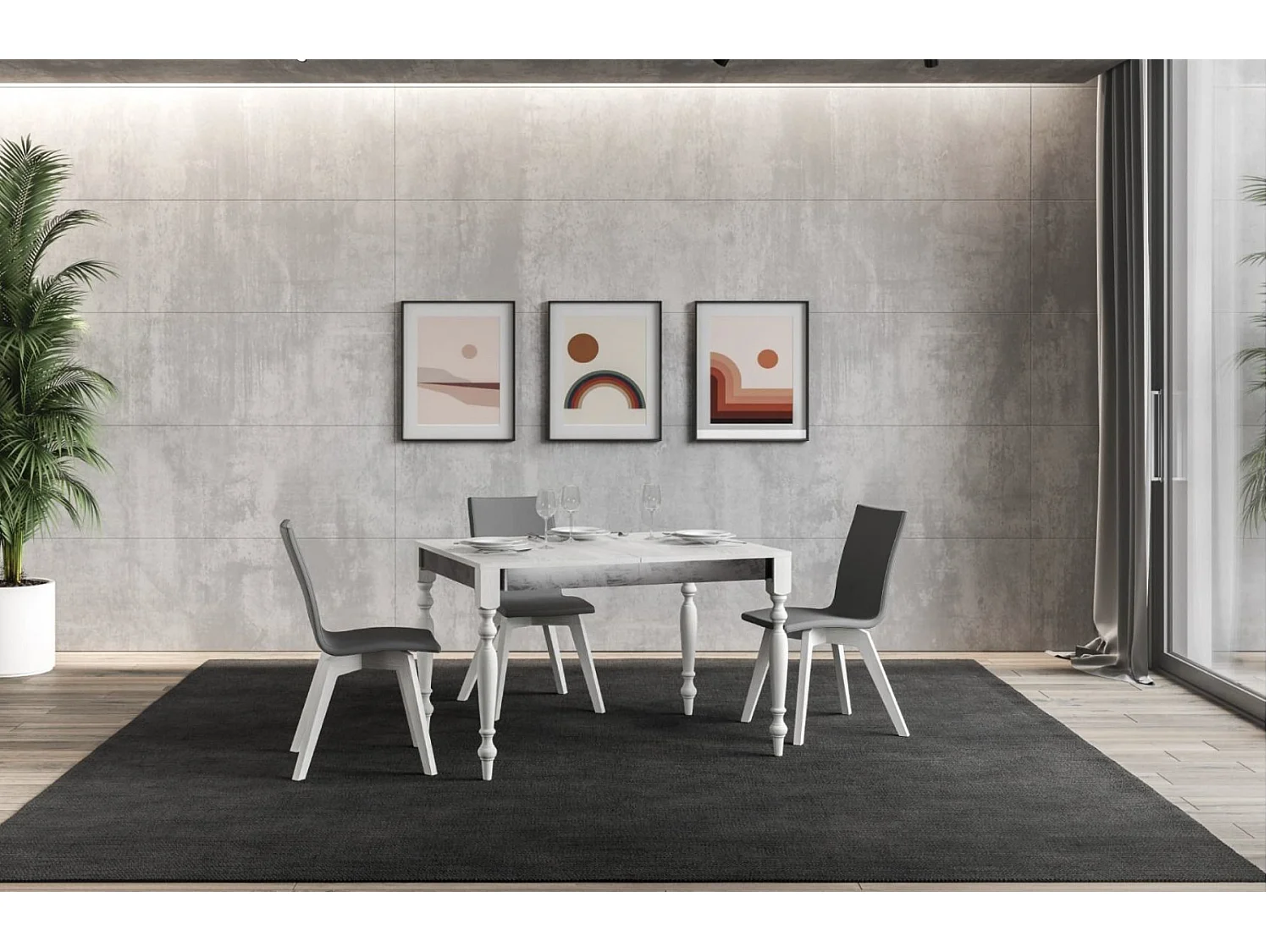 Table extensible 6 à 10 places L 120 à 224cm bois blanc Romencia