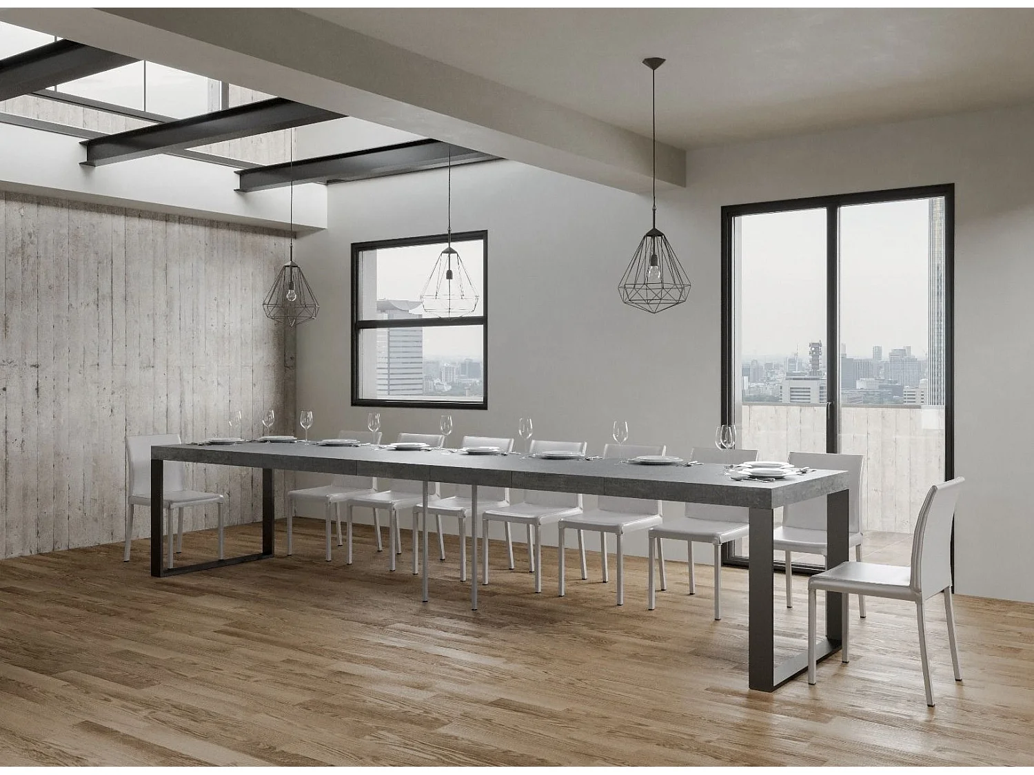 Uitschuifbare tafel 160 tot 420 cm donker hout en antraciet metalen poten Tiroz