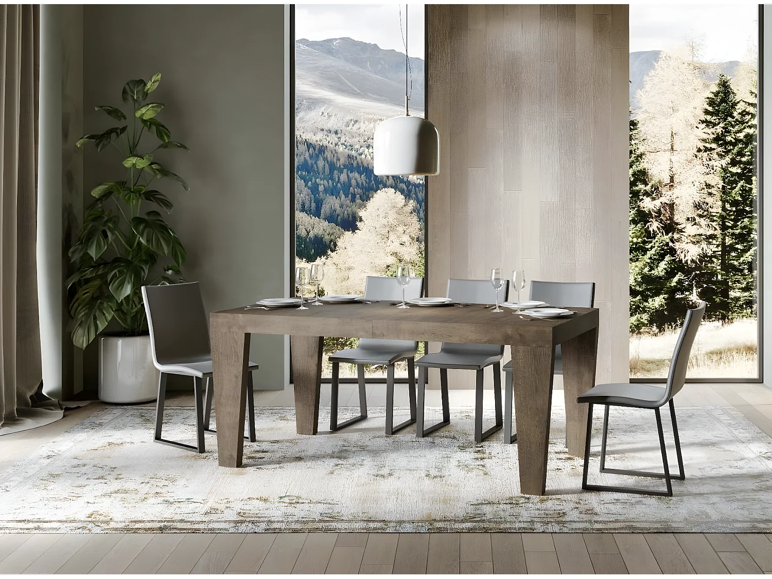 Table extensible 6 à 20 places bois foncé Kristo 180 à 440cm-Pied et support sur roulettes