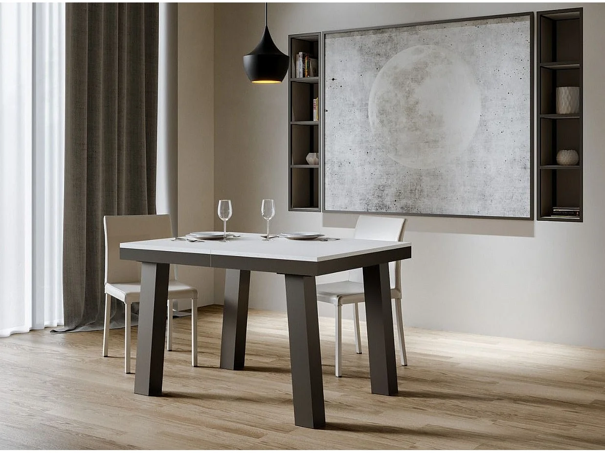 Table extensible 6 à 10 places L 120 à 224cm blanc et cadre métal anthracite Bidy