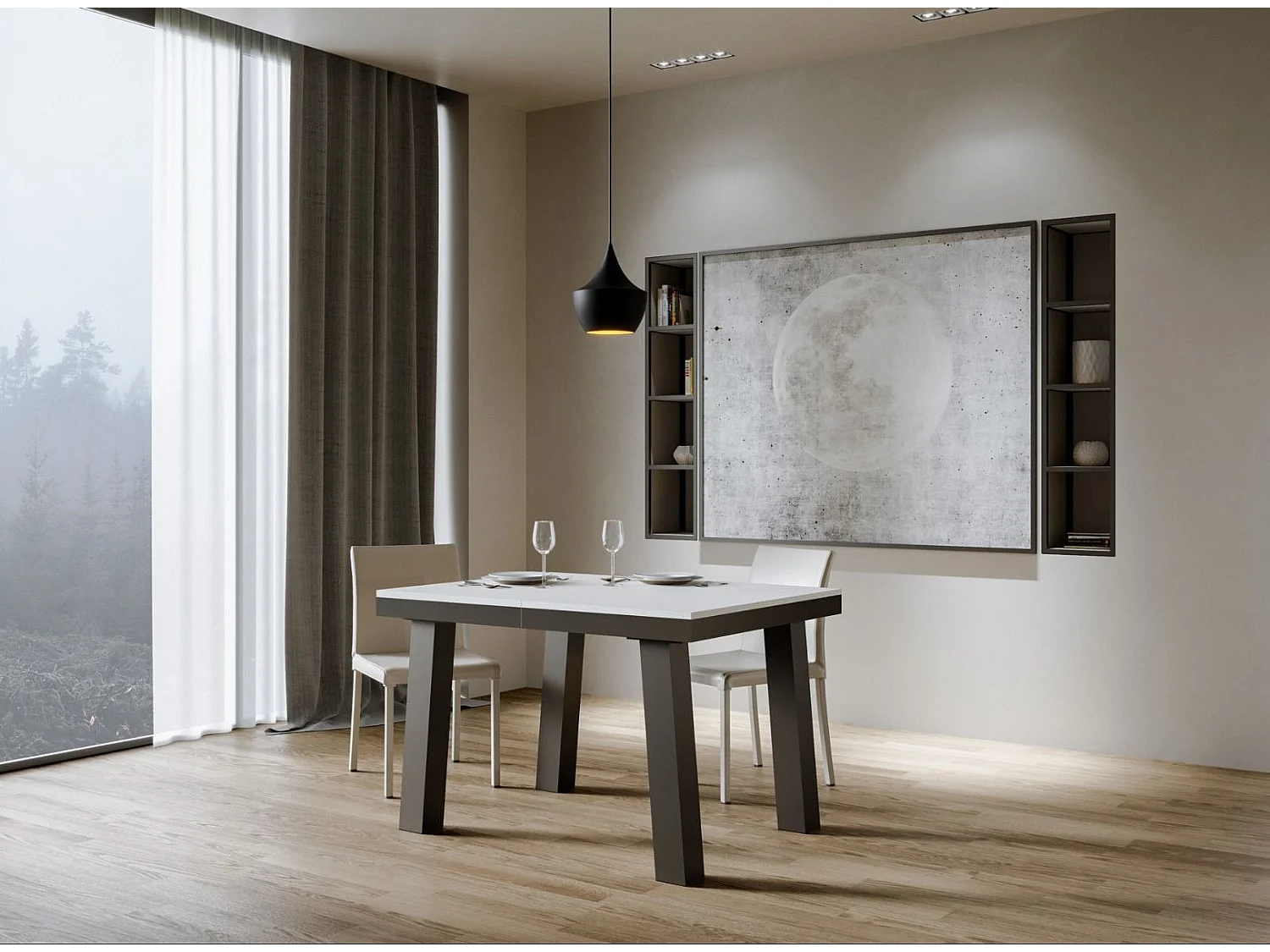 Table extensible 6 à 10 places L 120 à 224cm blanc et cadre métal anthracite Bidy