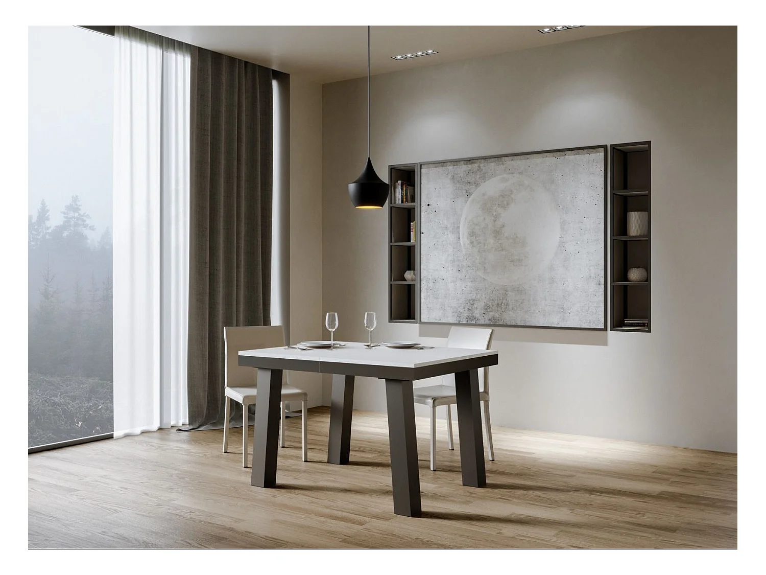 Table extensible 6 à 10 places L 120 à 224cm blanc et cadre métal anthracite Bidy