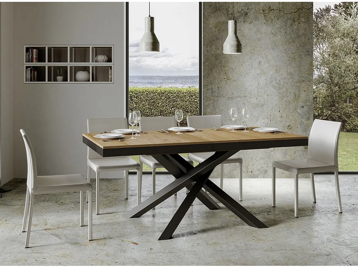 Table extensible bois clair et cadre anthracite 180-284cm Klass