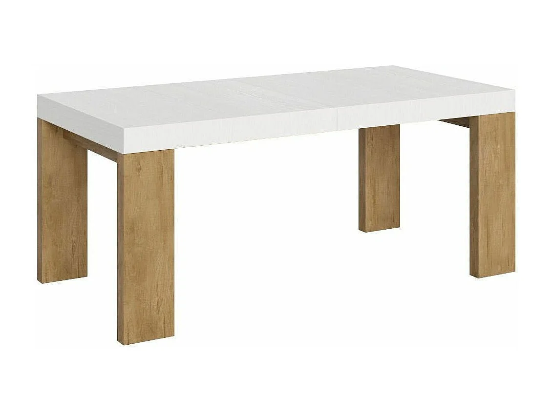 Table rectangulaire extensible blanche et bois clair 180 à 440cm Ribo-Pied et support sur roulettes