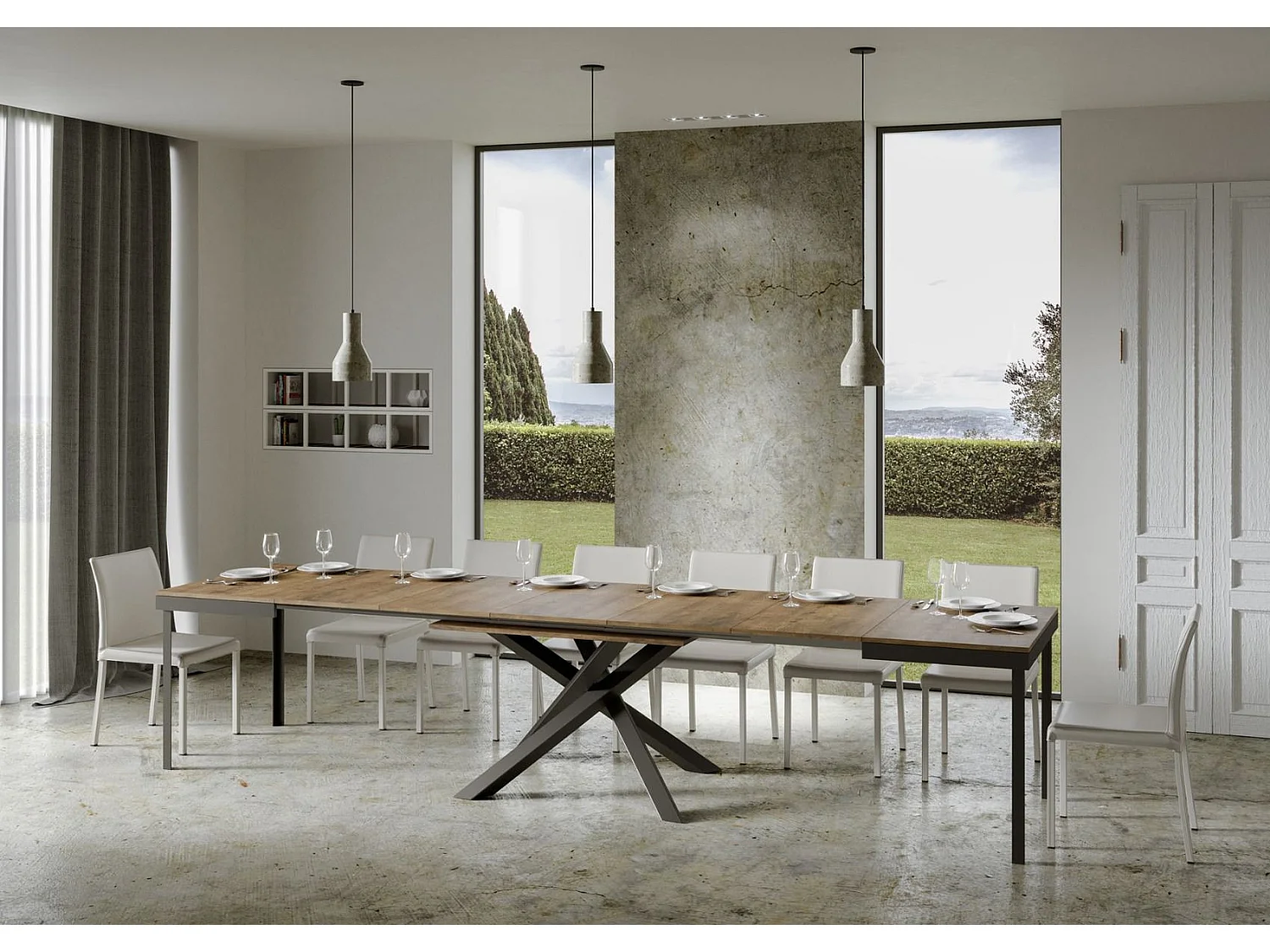 Uitschuifbare tafel in bruin hout en antraciet frame 120/380 cm Klass