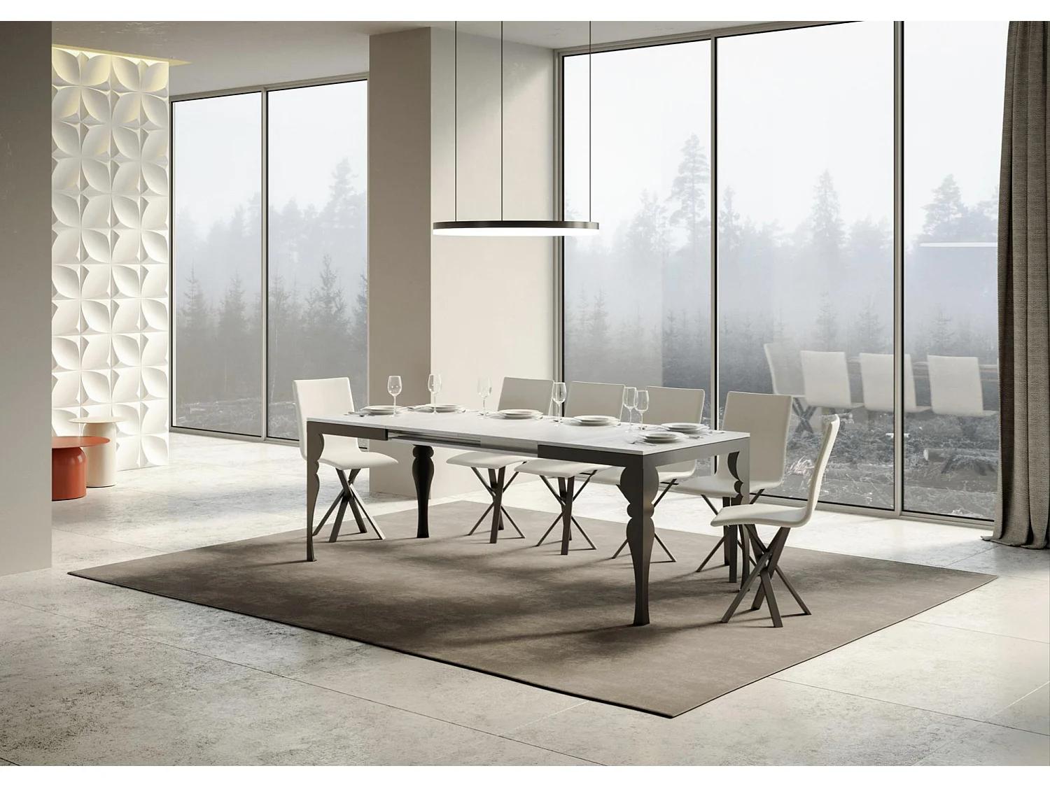 Uitschuifbare tafel 6 tot 10 plaatsen L 120 tot 224 cm betongrijs en donkergrijze poten Patone