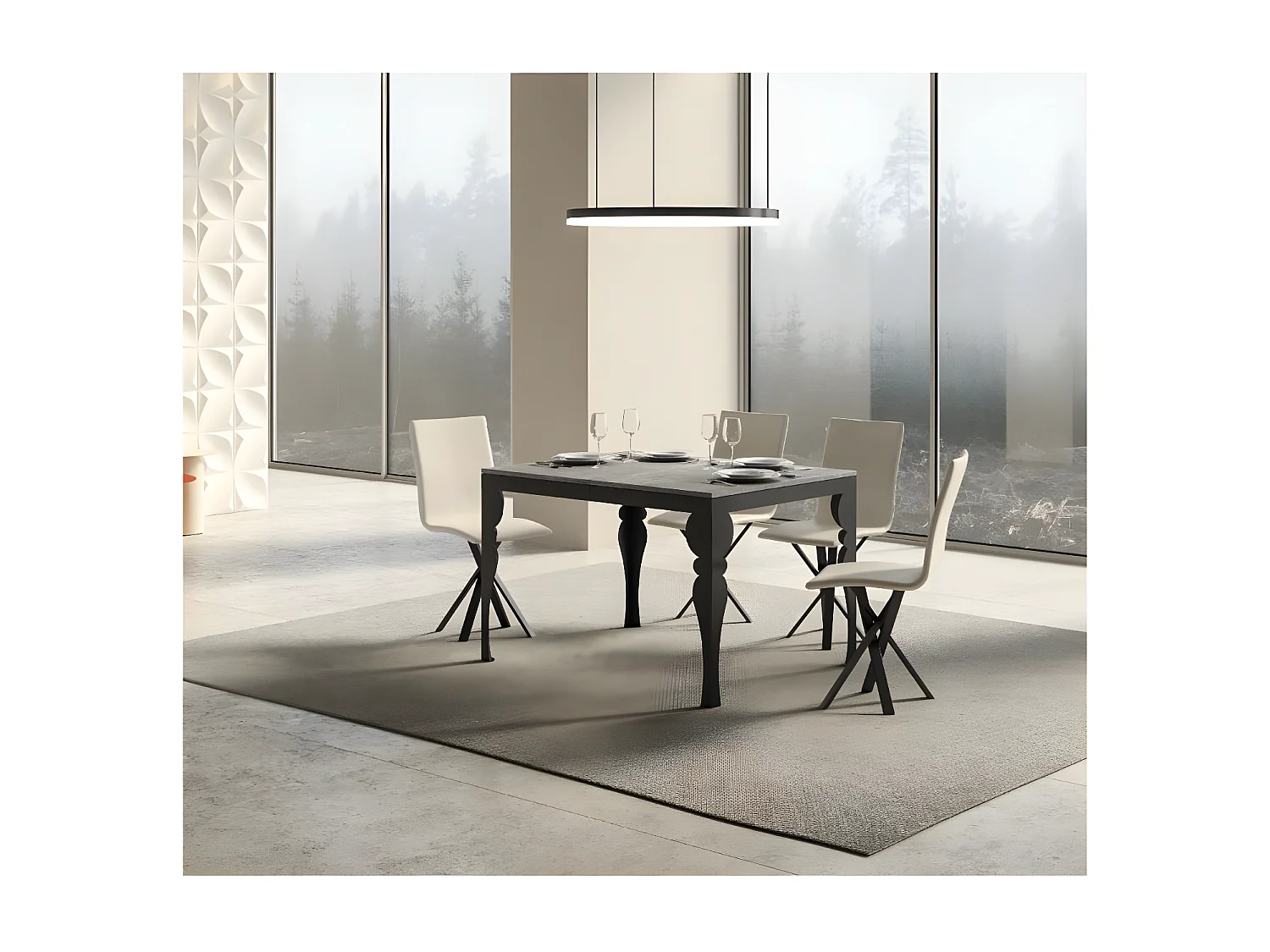 Table extensible 6 à 10 places L 120 à 224cm gris béton et pieds gris foncé Patone