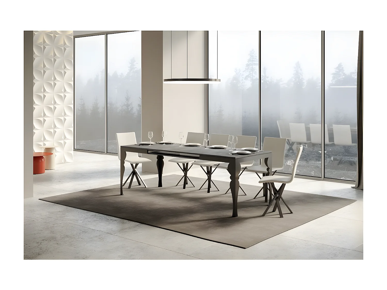 Table extensible 6 à 10 places L 120 à 224cm gris béton et pieds gris foncé Patone