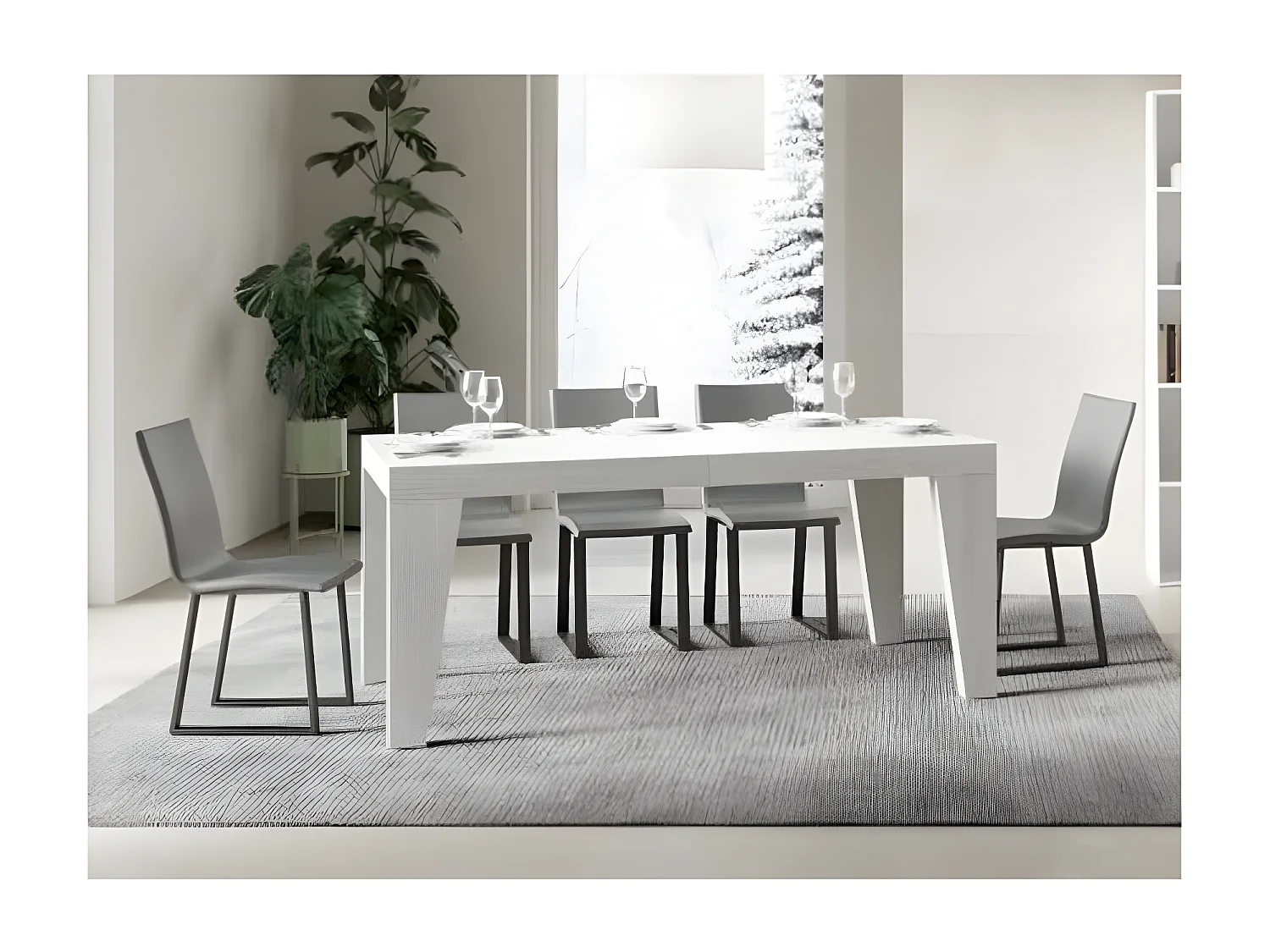 Table rectangulaire extensible 6 à 20 personnes L 180 à 440cm blanc Naxo