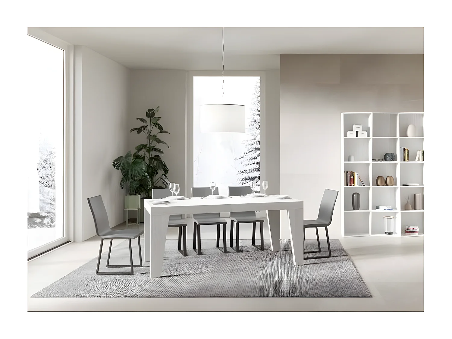 Table rectangulaire extensible 6 à 20 personnes L 180 à 440cm blanc Naxo