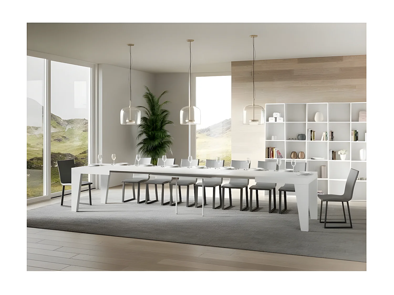 Table rectangulaire extensible 6 à 20 personnes L 180 à 440cm blanc Naxo