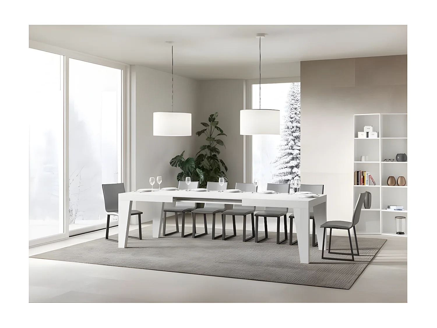 Table rectangulaire extensible 6 à 20 personnes L 180 à 440cm blanc Naxo