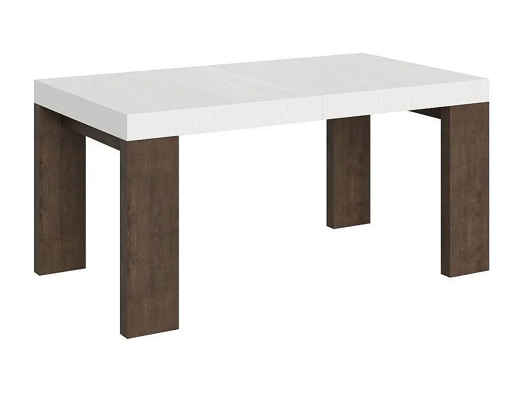 Table rectangulaire extensible blanche et bois noyer 160 à 420cm Ribo-Pied et support sur roulettes