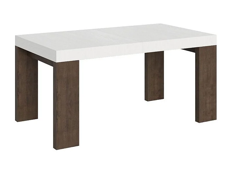Table rectangulaire extensible blanche et bois noyer 160 à 420cm Ribo-Pied et support sur roulettes