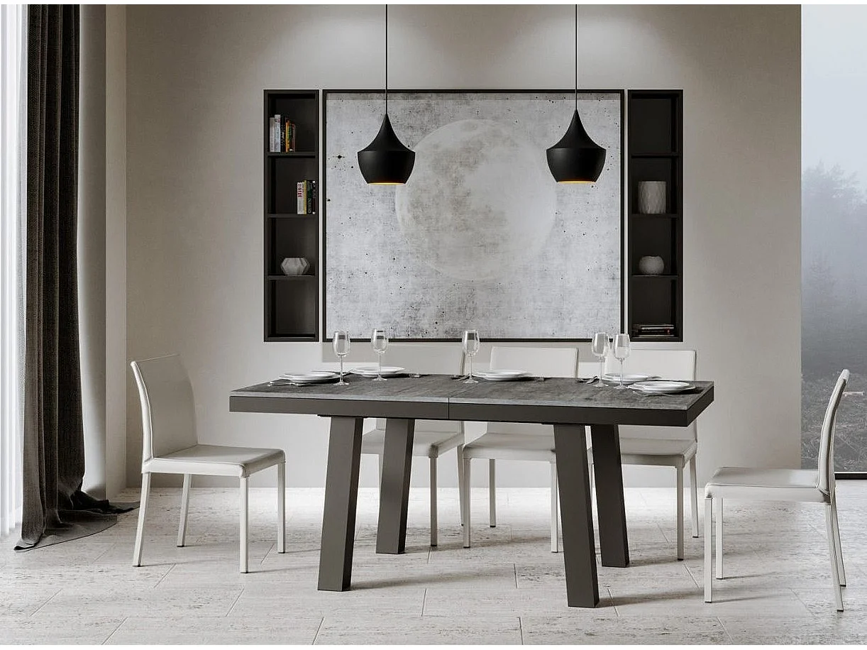 Mesa extensible de 6 a 20 plazas L 160 a 420 cm estructura de metal gris hormigón y antracita Bidy