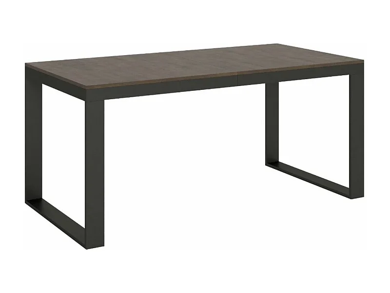 Table extensible 180 à 440cm bois foncé et métal anthracite Likro-Support 4 pieds