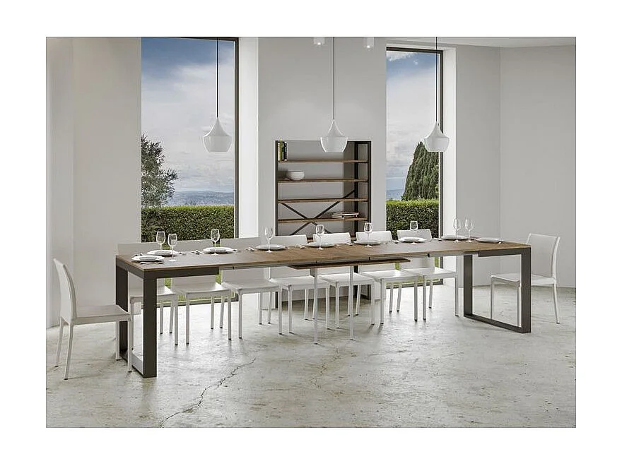 Table à manger extensible Tiroz evolution-Marron-4 pieds-180 à 440 cm