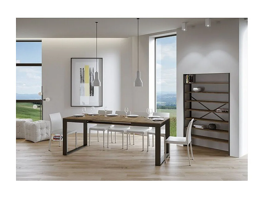 Table à manger extensible Tiroz evolution-Marron-4 pieds-180 à 440 cm