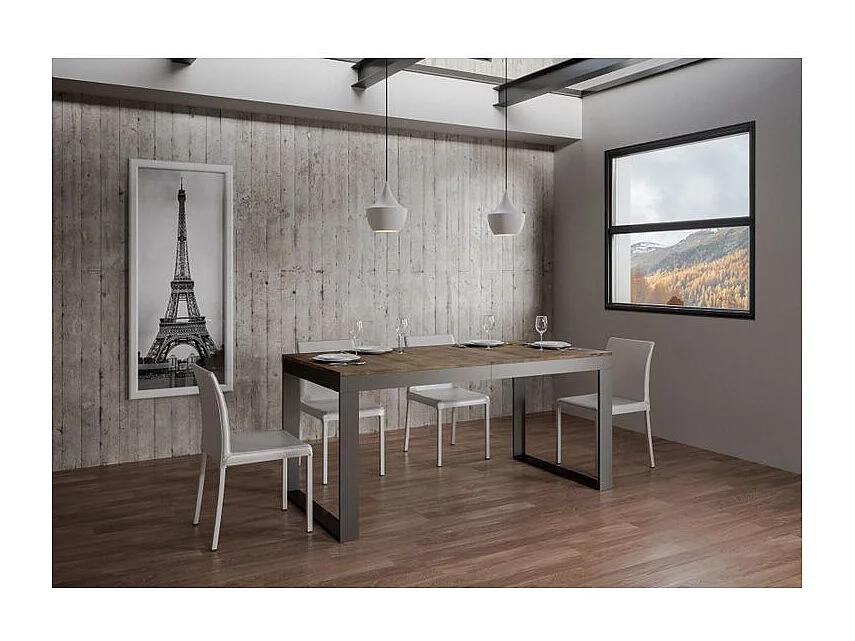 Table à manger extensible Tiroz evolution-Marron-4 pieds-180 à 440 cm