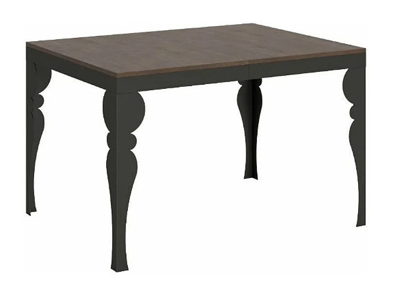 Mesa extensible con patas de acero antracita, estilo oriental Torza evolución-Color Marrón-Soporte 2 pies-Ancho extensible