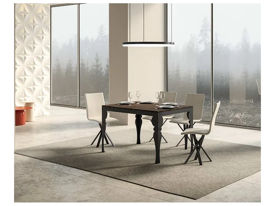 Uitschuifbare tafel 6 tot 10 plaatsen L 120 tot 224 cm bruine en donkergrijze poten Patone