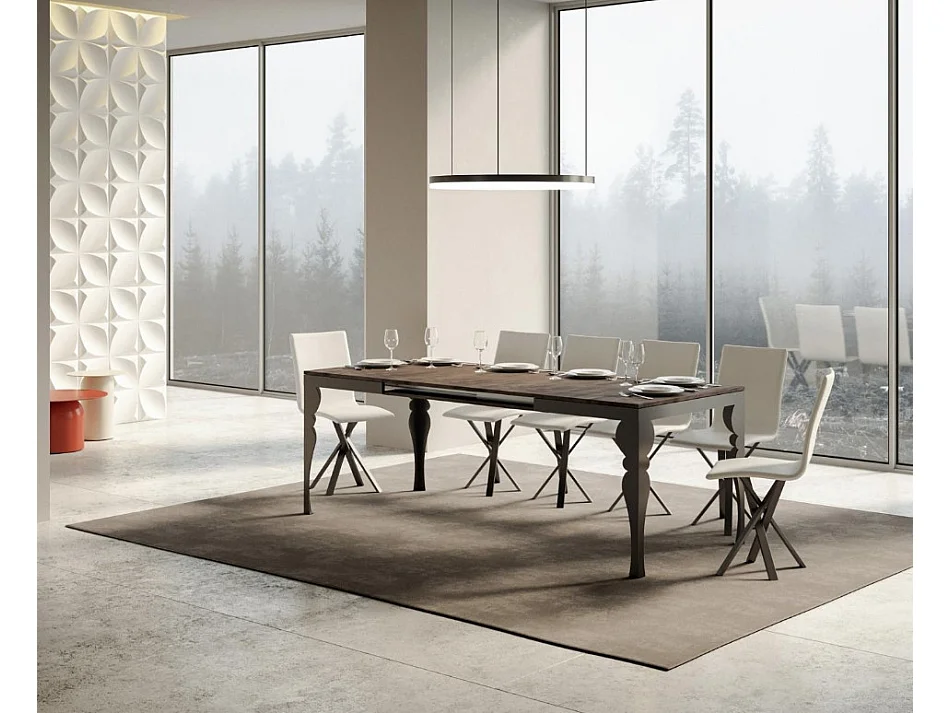 Uitschuifbare tafel 6 tot 10 plaatsen L 120 tot 224 cm bruine en donkergrijze poten Patone