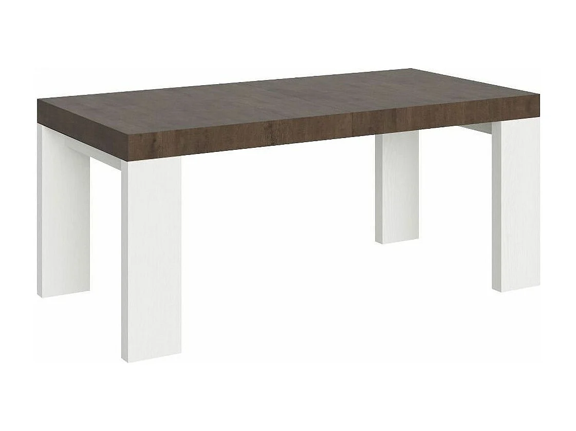 Table rectangulaire extensible bois noyer et blanc 180 à 440cm Ribo-Support 4 pieds