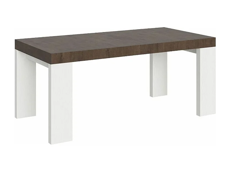 Table rectangulaire extensible bois noyer et blanc 180 à 440cm Ribo-Support 4 pieds