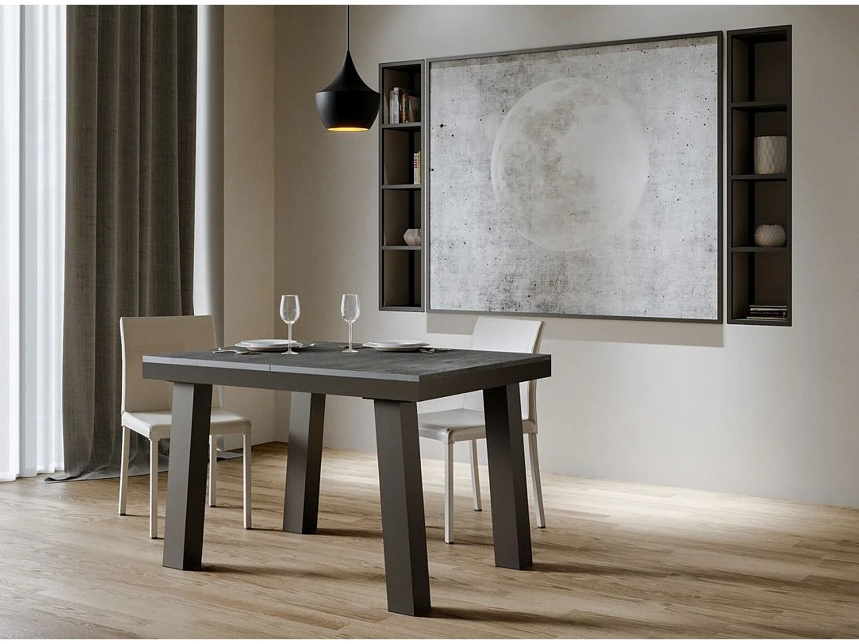 Table extensible 6 à 16 places L 120 à 380cm gris béton et cadre métal anthracite Bidy