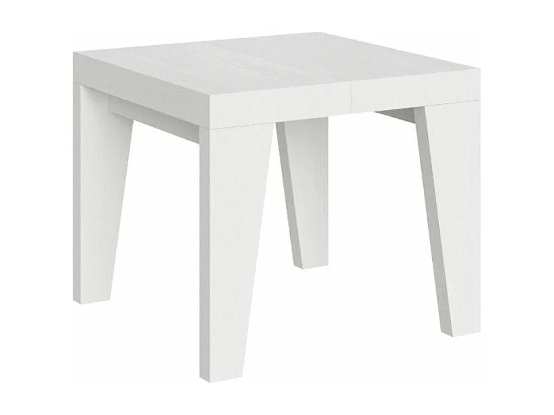 Mesa extensible cuadrada pequeña 90x90/246 cm Naxo-Color Blanco-Base y soporte con ruedas-3 alargaderas finas
