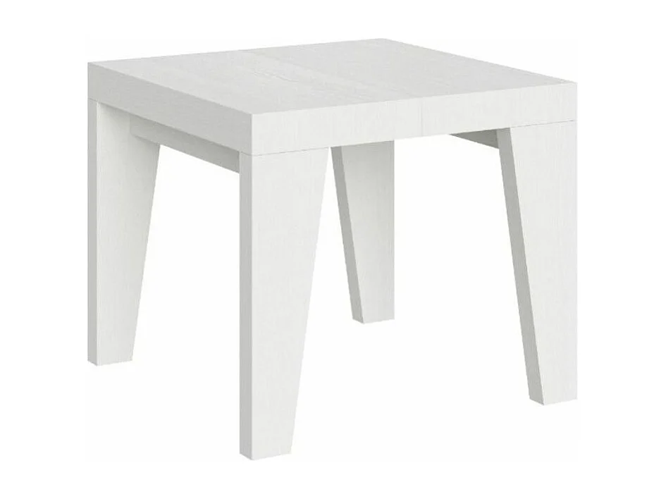 Petite table carrée 90-90cm extensible 10 personnes 90 à 246cm blanc Naxo-Pied et support sur roulettes