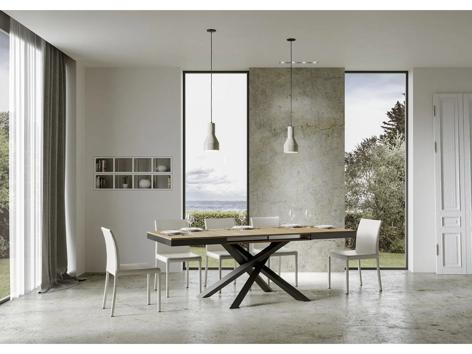 Petite table extensible bois clair et cadre anthracite 120-224cm Klass