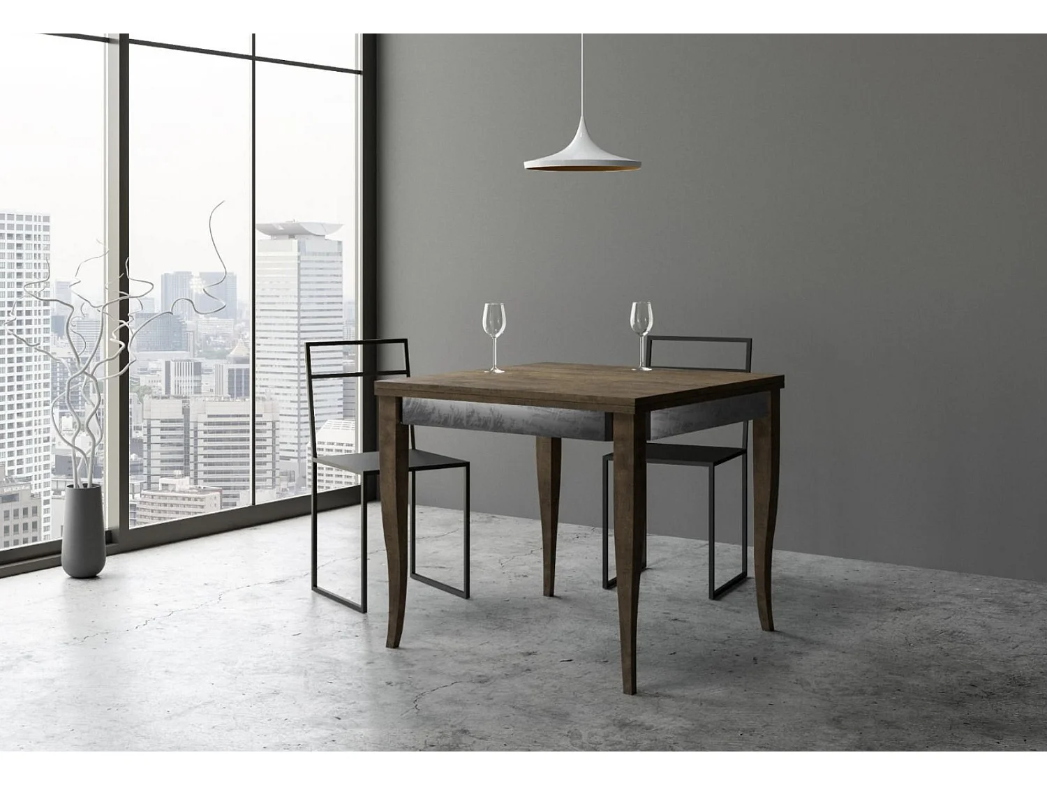 Table extensible carrée 4 à 8 places L 90 à 180cm bois noyer Fixano