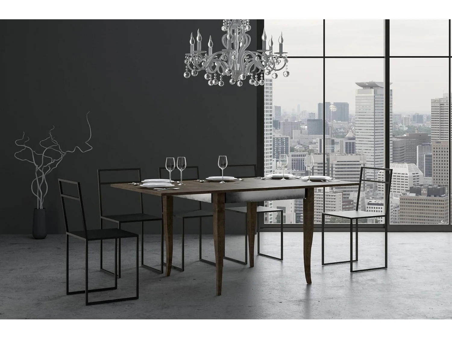 Table extensible carrée 4 à 8 places L 90 à 180cm bois noyer Fixano