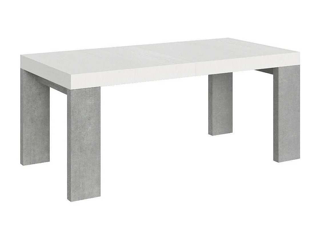 Table rectangulaire extensible blanche et gris béton 180 à 440cm Ribo-Pied et support sur roulettes
