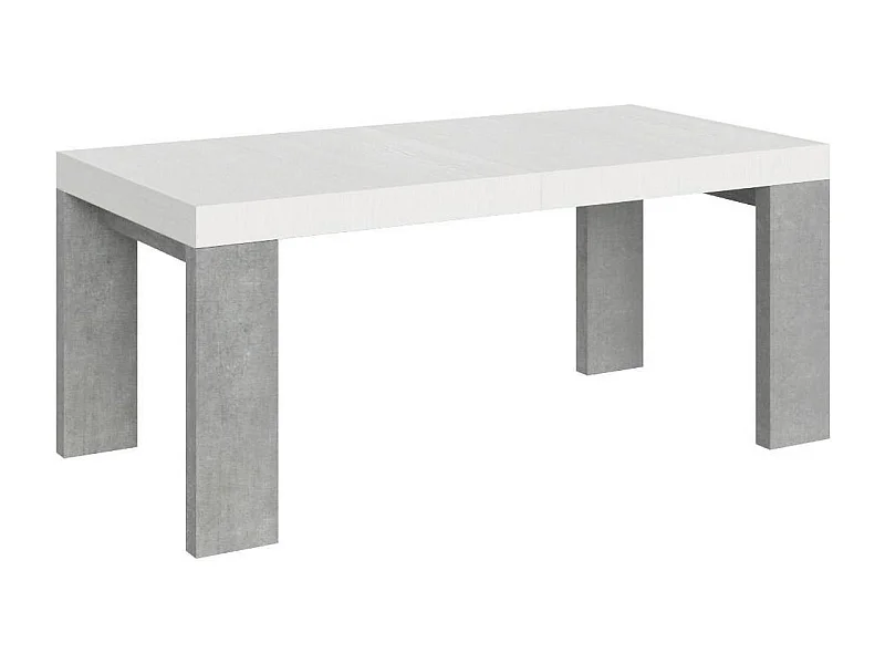 Table rectangulaire extensible blanche et gris béton 180 à 440cm Ribo-Pied et support sur roulettes