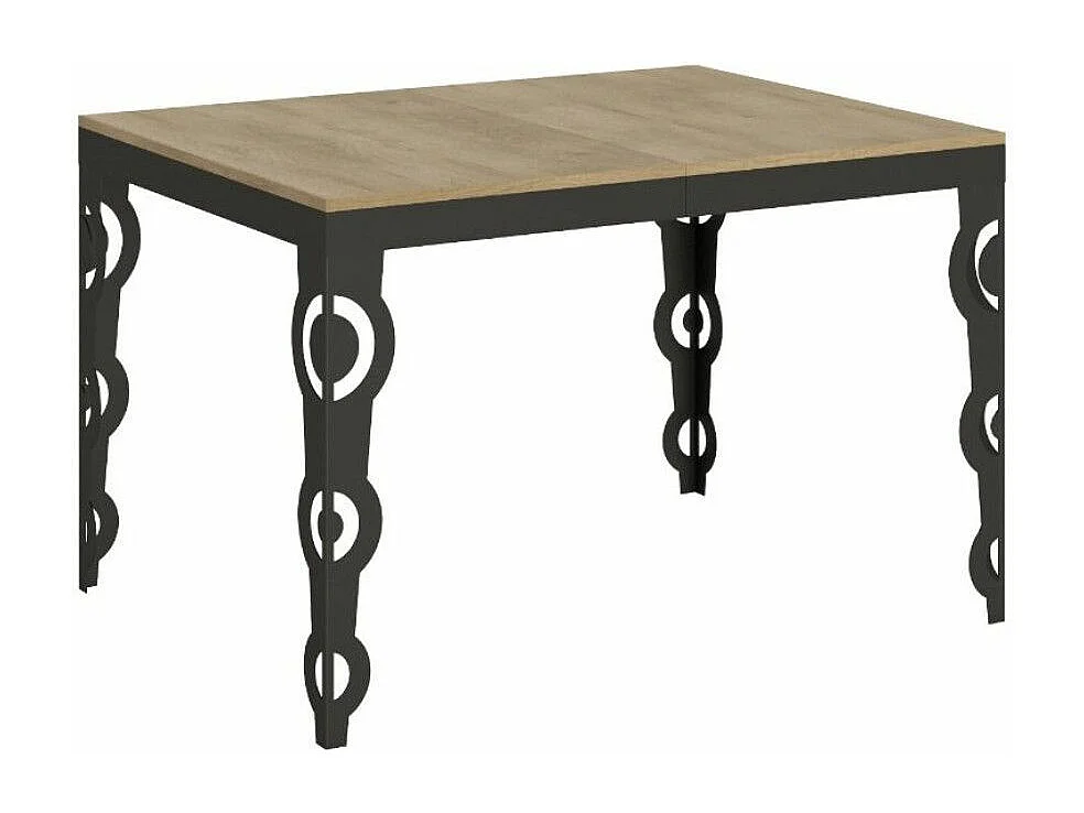 Table rectangulaire extensible orientale 6 à 10 personnes L 120 à 224cm chêne clair et cadre métal anthracite Zakary