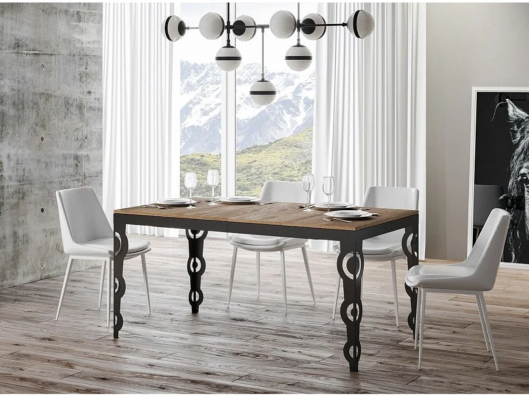 Mesa oriental extensible rectangular para 6 a 10 personas L 120 a 224 cm estructura de metal roble claro y antracita Zakary