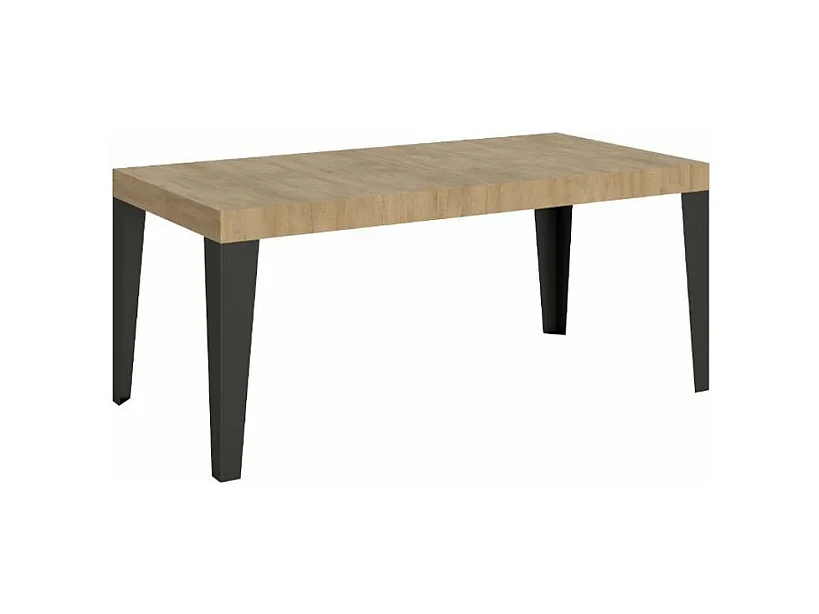 Table rectangulaire extensible 8 à 20 places L 180 à 440cm chêne clair et pieds métal anthracite Flavio