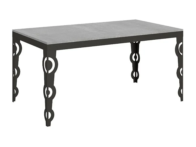 Table rectangulaire extensible orientale 6 à 20 personnes L 160 à 420cm gris béton et cadre métal anthracite Zakary