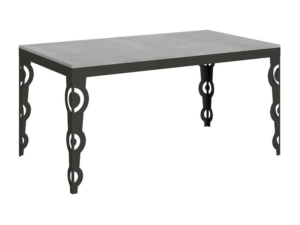 Mesa rectangular oriental extensible para 6 a 20 personas L 160 a 420 cm estructura de metal gris hormigón y antracita Zakary