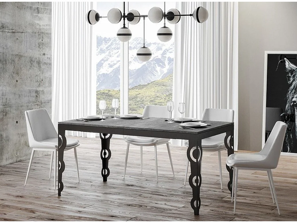 Mesa rectangular oriental extensible para 6 a 20 personas L 160 a 420 cm estructura de metal gris hormigón y antracita Zakary