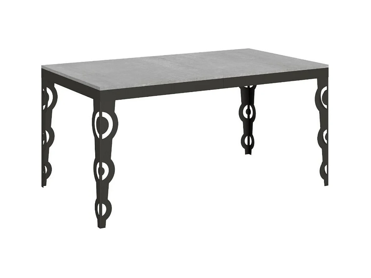 Table rectangulaire extensible orientale 6 à 20 personnes L 160 à 420cm gris béton et cadre métal anthracite Zakary