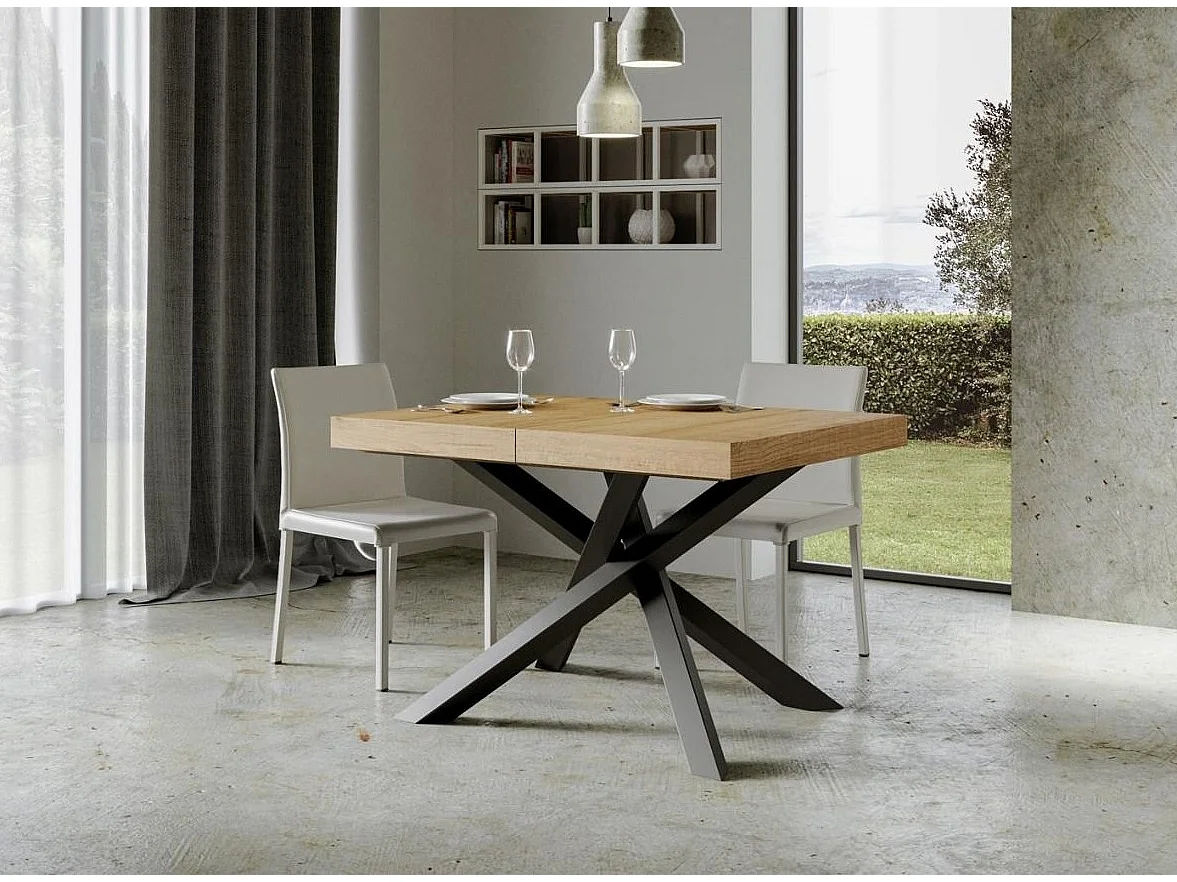 Table extensible 4 à 10 personnes chêne naturel et pieds entrelacés anthracite L 130 à 234cm Artemis