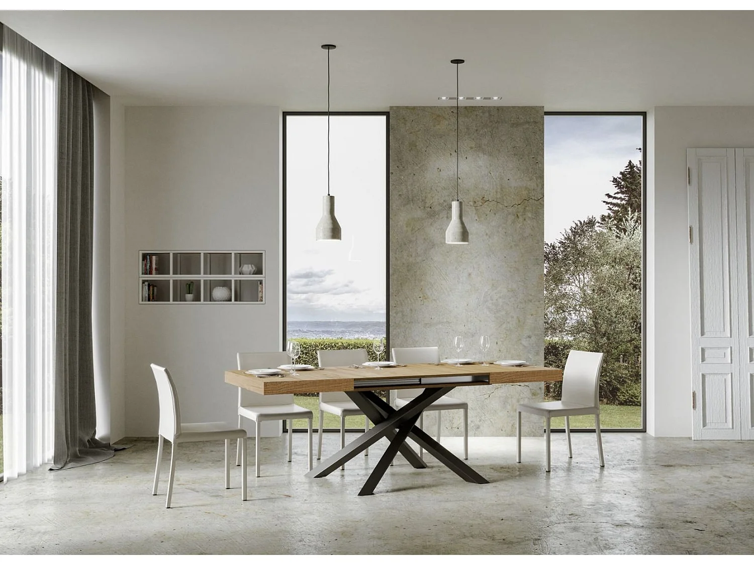 Table extensible 4 à 10 personnes chêne naturel et pieds entrelacés anthracite L 130 à 234cm Artemis