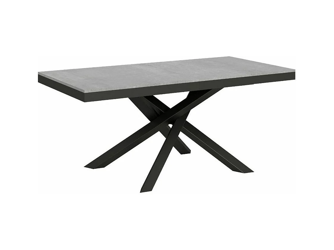 Table extensible gris béton et cadre anthracite 180-440cm Klass