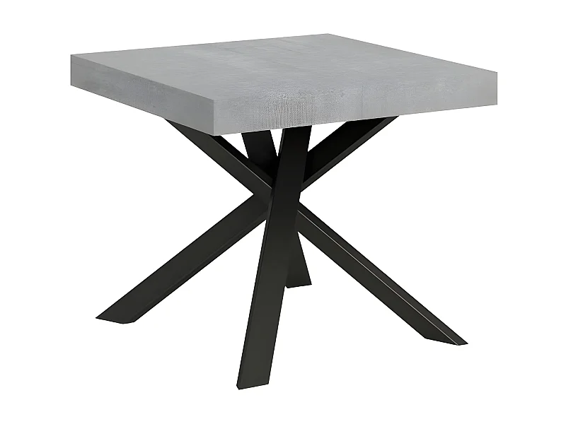 Kleine vierkante uitschuifbare tafel 90x90 tot 194 cm cementgrijs en antraciet Karzy