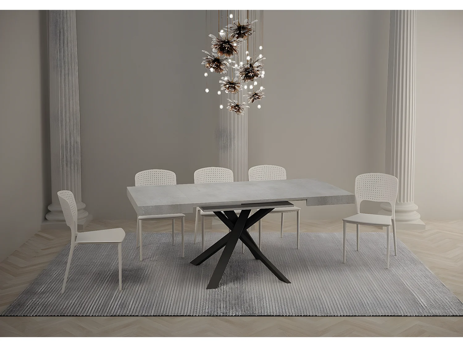 Petit table carrée extensible 90x90 à 194cm gris ciment et anthracite Karzy