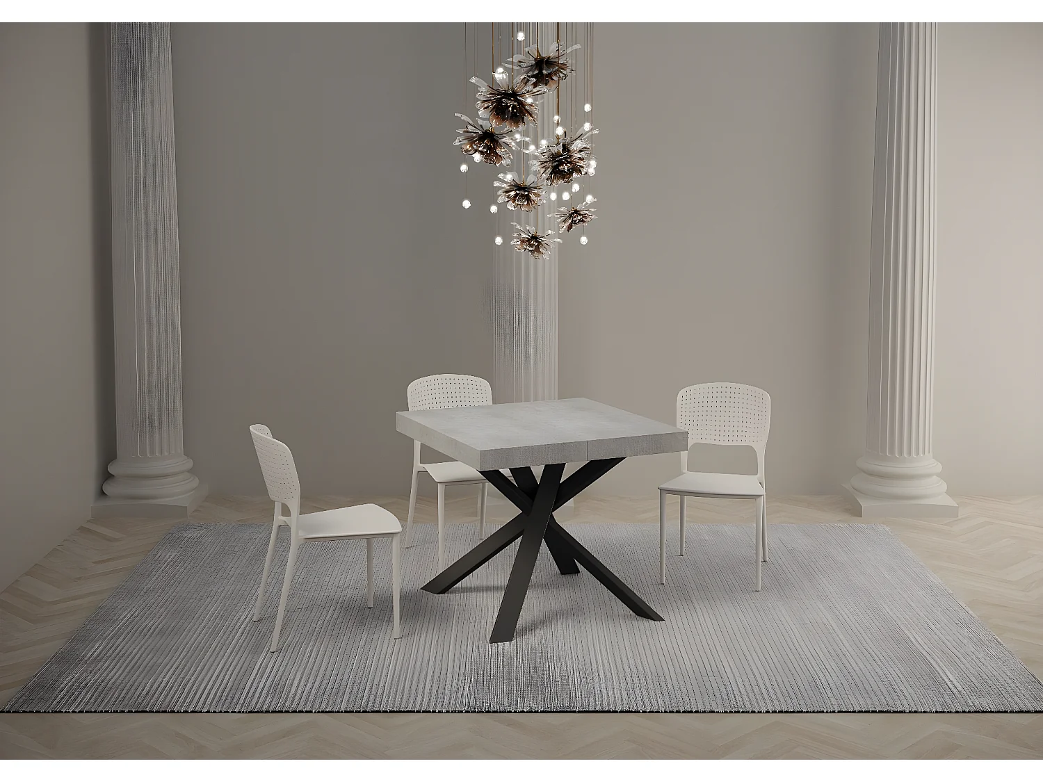 Petit table carrée extensible 90x90 à 194cm gris ciment et anthracite Karzy