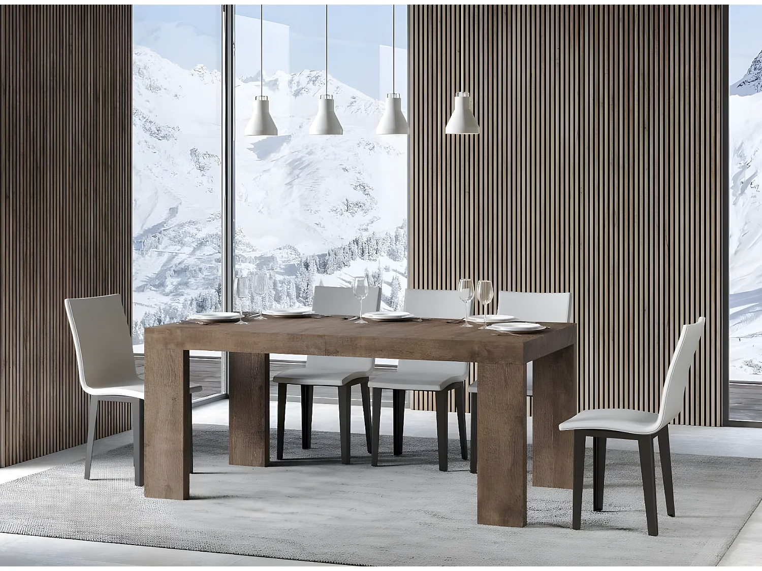 Table rectangulaire extensible 160 à 420cm bois foncé Ribo-Pied et support sur roulettes